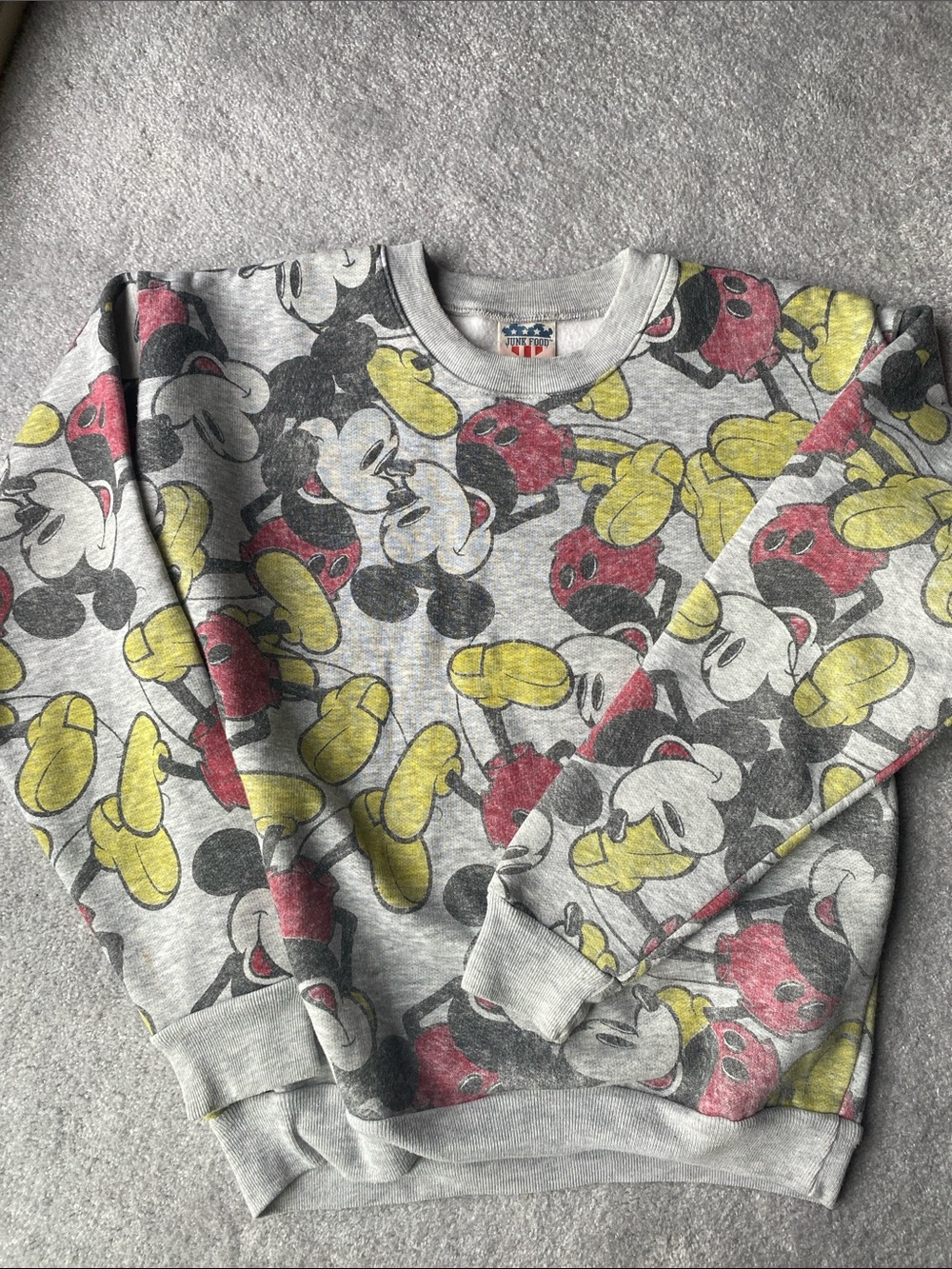 Junk Food Clothing Gray Crewneck Sweatshirt with Blue & Red Accents